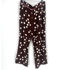 Maeve Polka Dot Pants Womens L Brown Wide Leg Preppy Boho Brooklyn Anthropologie